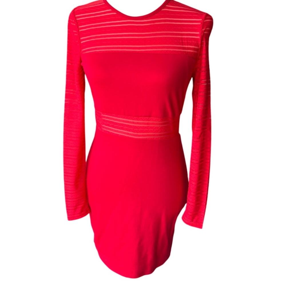 Bebe Cherry Red Solid and Sheer Bandage Dress Women's Size S New With Tags! Sexy